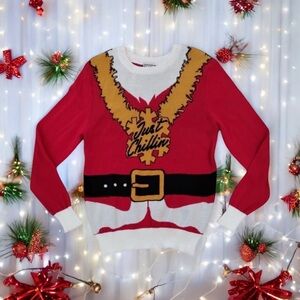Mens Just Chillin Red Gold Ugly Christmas Sweater Santa Holiday Sz Large L NWT